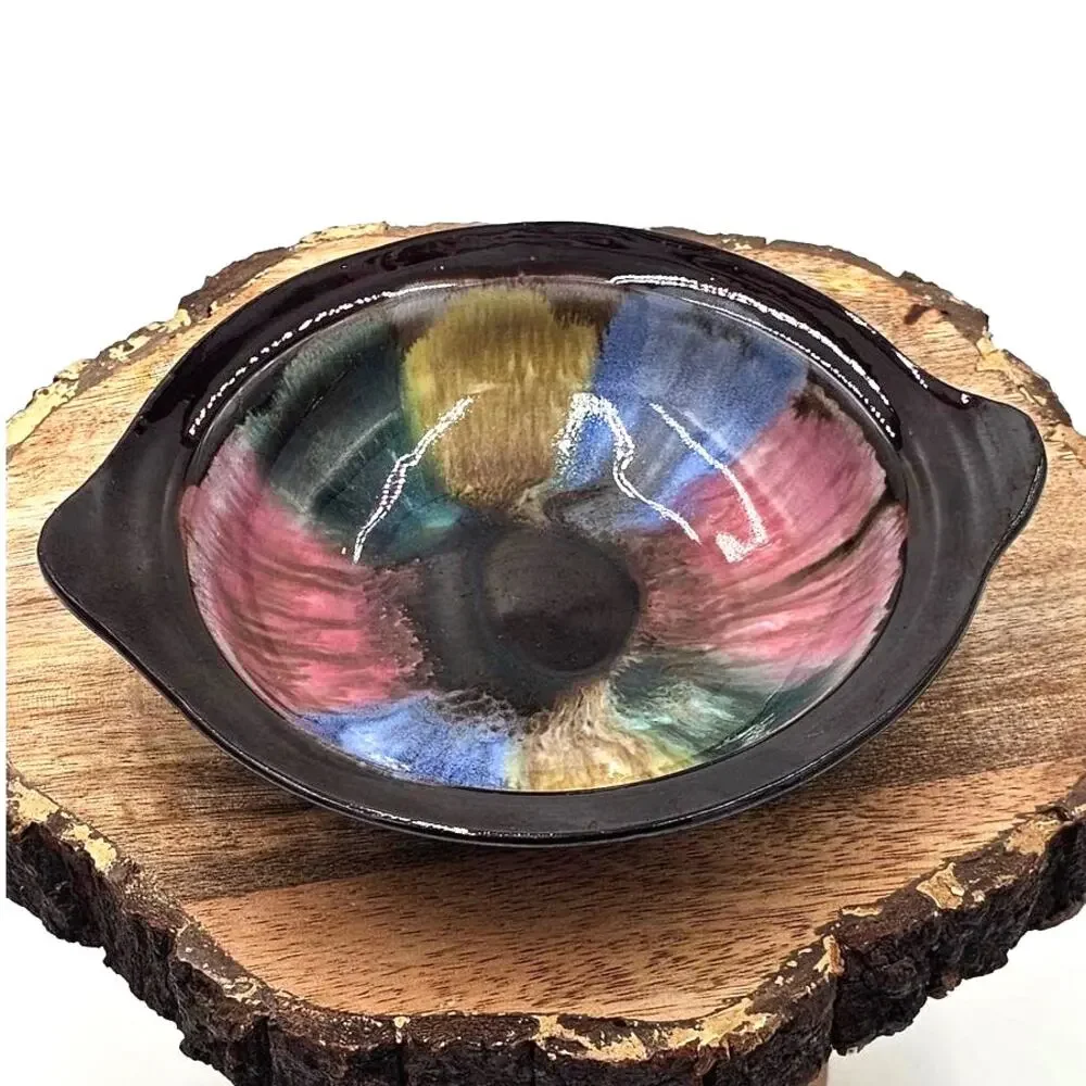 Vintage Japanese Eye Dish Mid Century Pour Glaze Catchall Trinket Dish 50s 60s